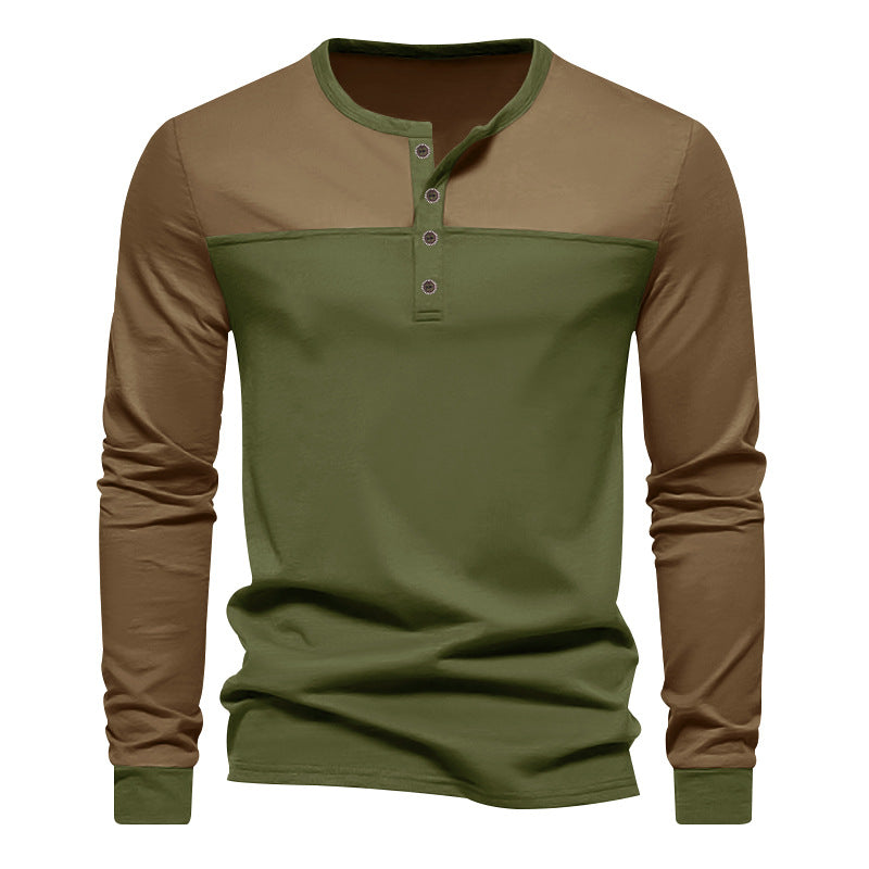 Herrer langærmet Henley skjorte med kontrast-patch kort knapliste og ribbede manchetter Skovae