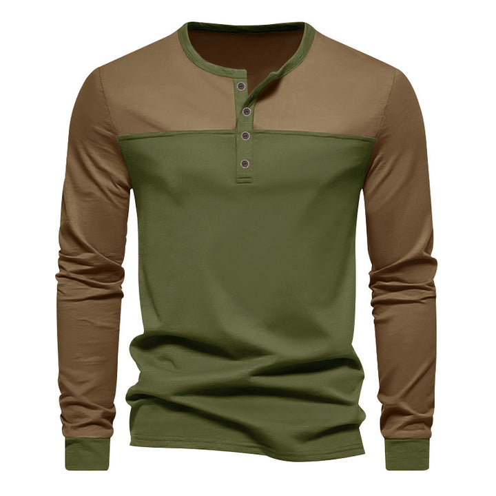 Herrer langærmet Henley skjorte med kontrast-patch kort knapliste og ribbede manchetter Skovae