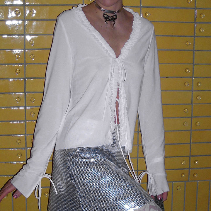 Femme Elegante Chiffonbluse med flæsekanter Stilla