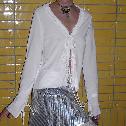 Femme Elegante Chiffonbluse med flæsekanter Stilla