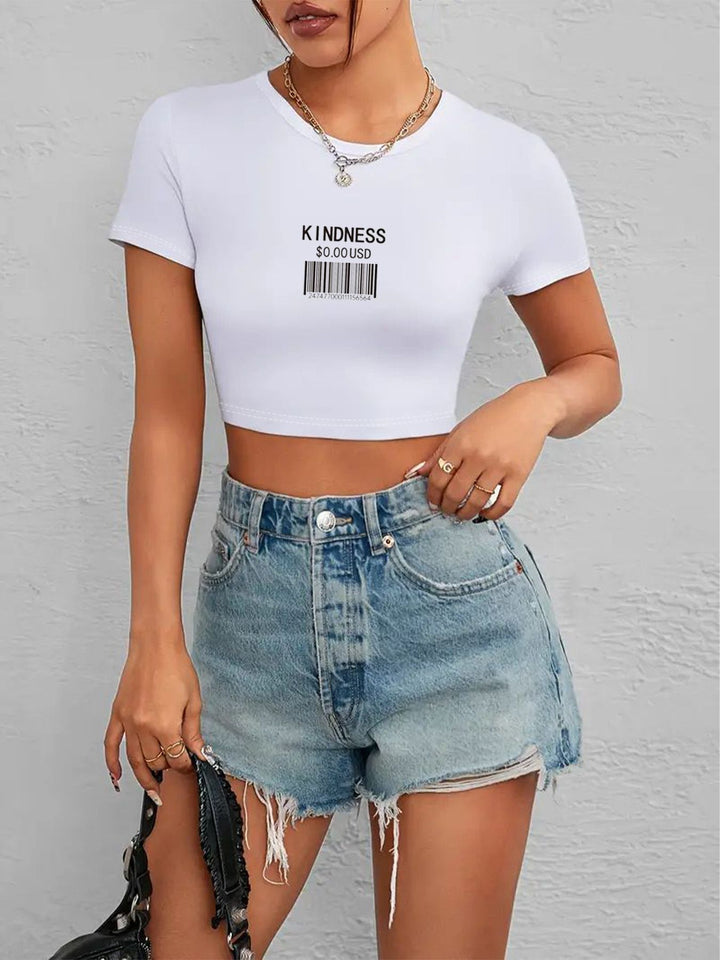 Dame Crop-T-Shirt med iøjnefaldende statement-print Skovae 1777452337