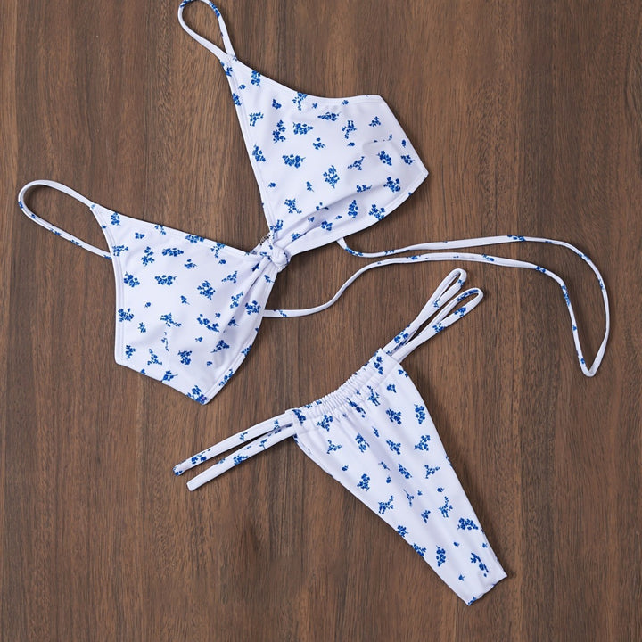 Dame triangel-bikini med blomster mønster og justerbart bindingssystem Skovae