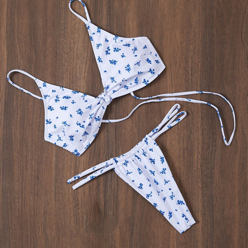 Dame triangel-bikini med blomster mønster og justerbart bindingssystem Skovae