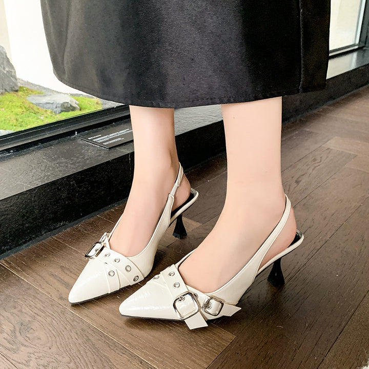 Dame Pumps med spids tå og slingback med dekorativ spænde Stilla