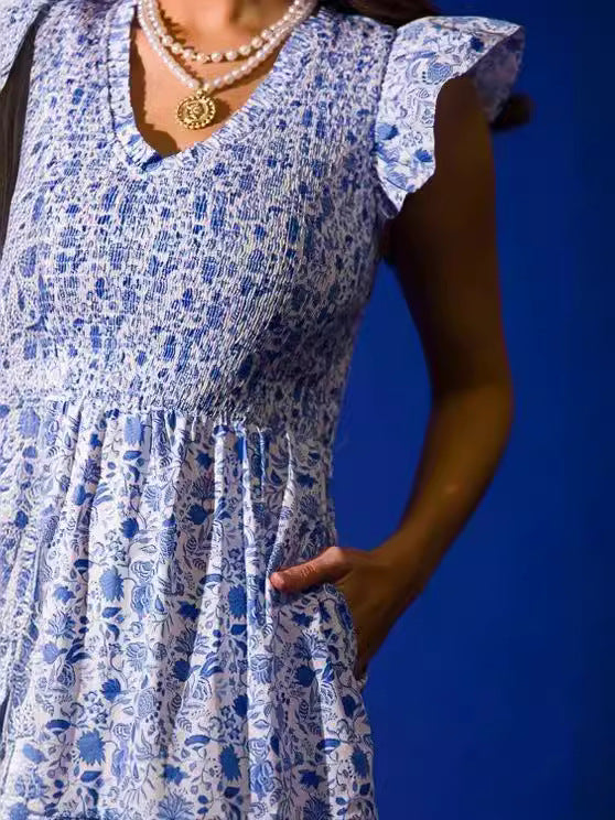 Dame Maxikjole med blomstret detalje og flæseærmer Stilla