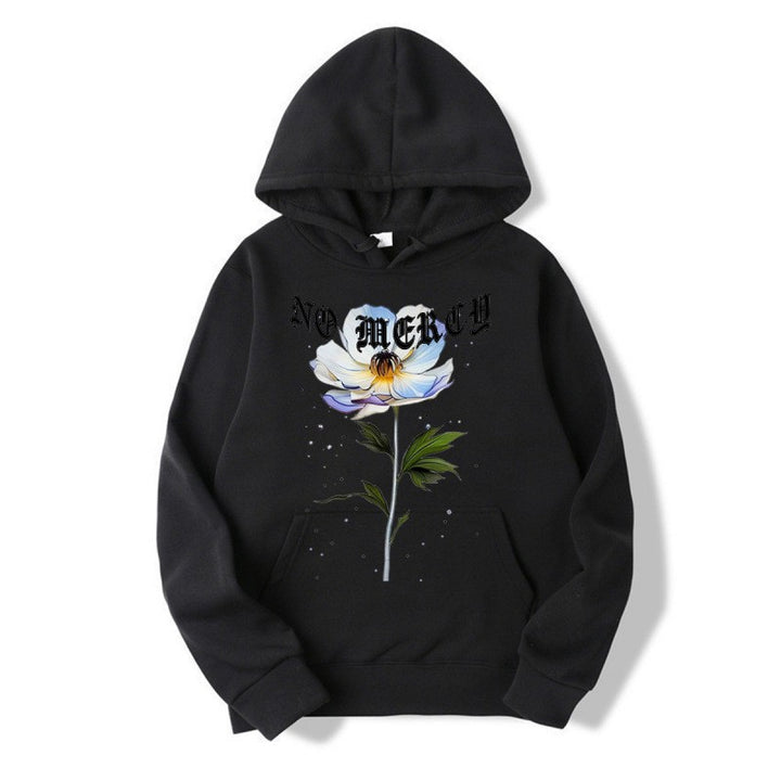 Kvinders hoodie med blomsterprint og fremtrædende tryk Skovae