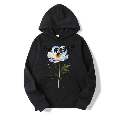 Kvinders hoodie med blomsterprint og fremtrædende tryk Skovae