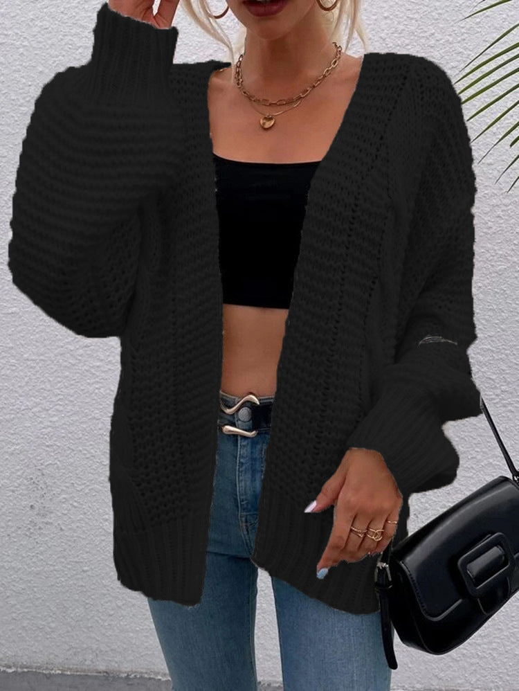 Kvinders chunky strikket cardigan med komfortable åbne lommer og afslappet pasform Stilla