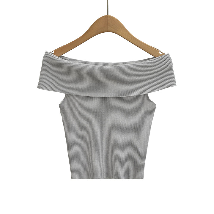 Dame Off-Shoulder Top med bred krave og struktureret ribdesign Stilla