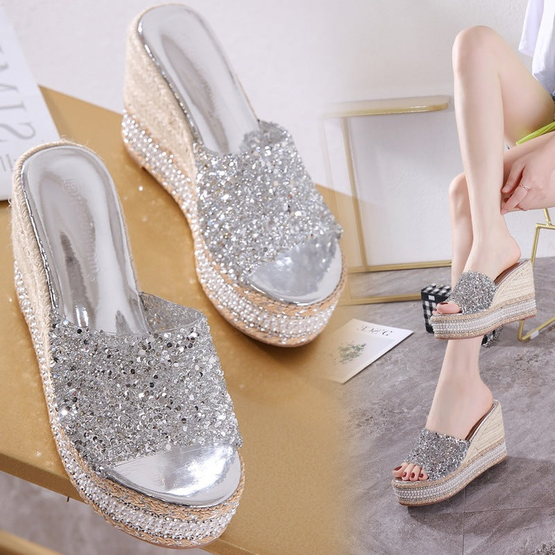 Dame Wedge-sandaler med glitrende strass-detaljer og komfort-fodbund Stilla