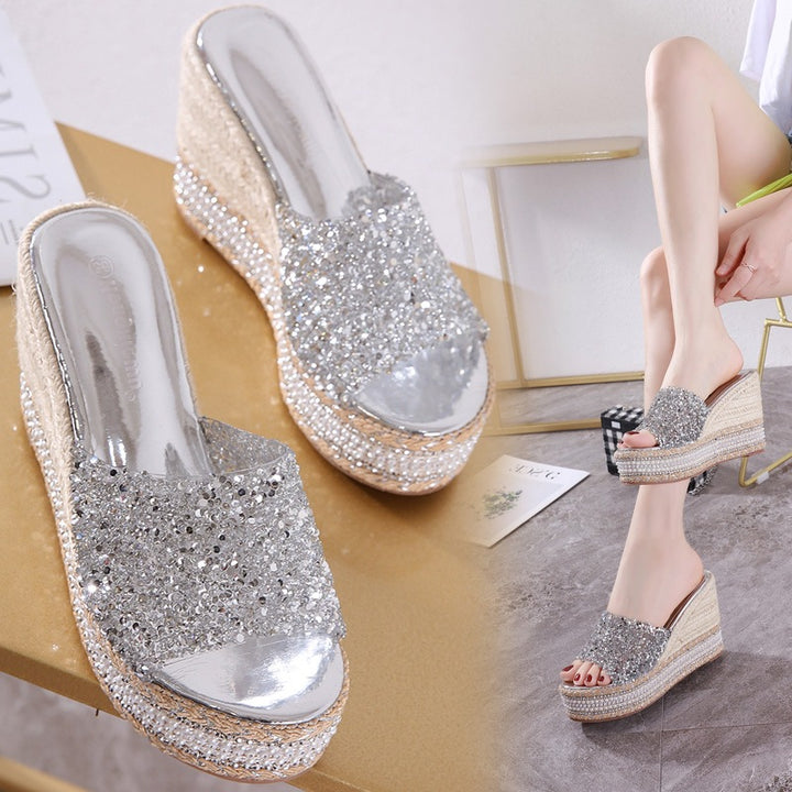 Dame Wedge-sandaler med glitrende strass-detaljer og komfort-fodbund Stilla