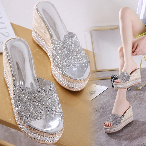Dame Wedge-sandaler med glitrende strass-detaljer og komfort-fodbund Stilla