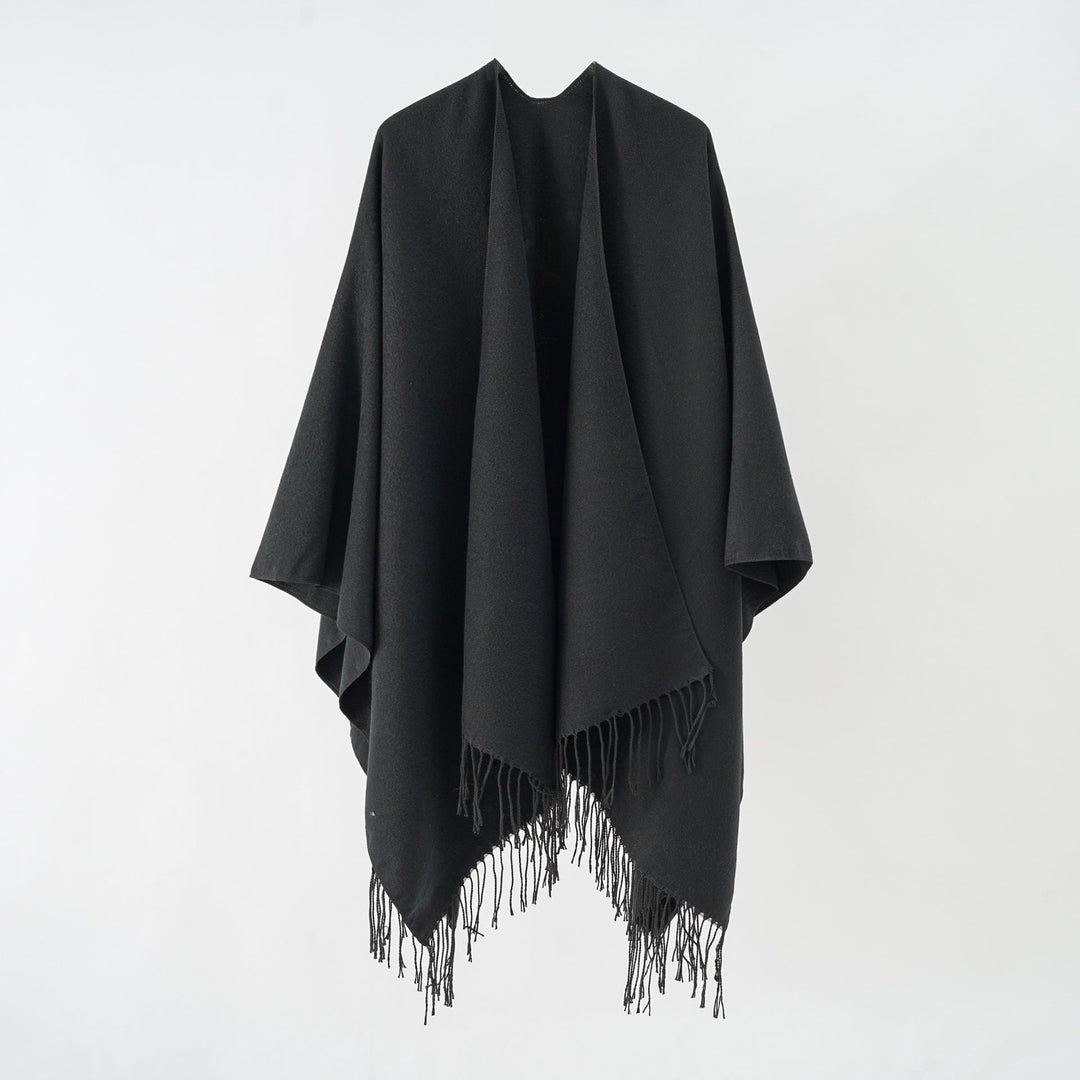 Dame Modisk Frynse-Poncho Af Blødt Materiale med Luksuriøs Fald Skovae