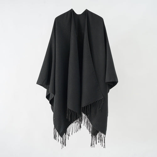 Dame Modisk Frynse-Poncho Af Blødt Materiale med Luksuriøs Fald Skovae