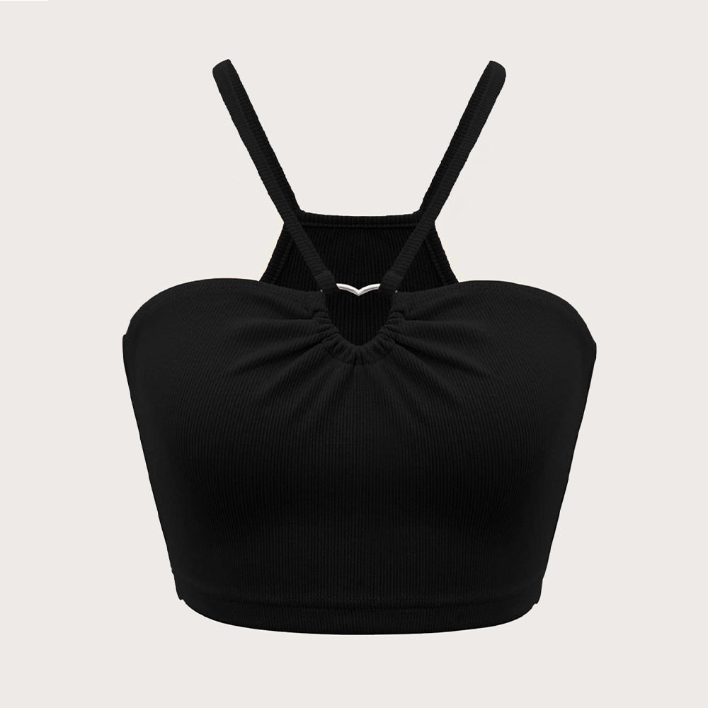 Kvinders crop top med justerbare spaghetti stropper og elegant samlingseffekt Stilla