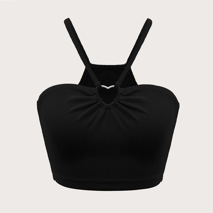 Kvinders crop top med justerbare spaghetti stropper og elegant samlingseffekt Stilla