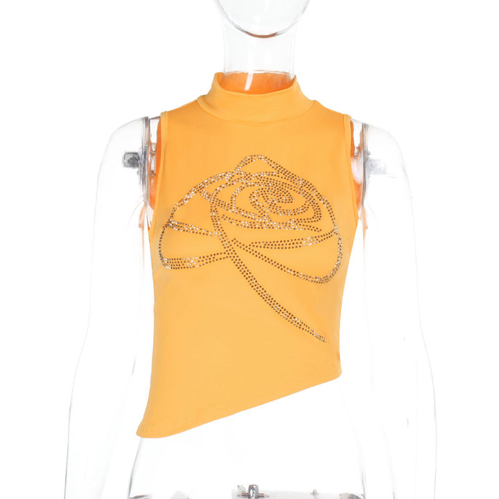 Damer elegant fitness crop top med glitrende design og højt krave Skovae