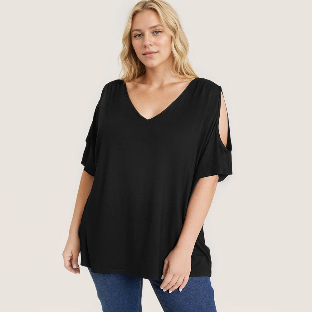 Dame afslappet V-udskæring top med off-shoulder design Stilla