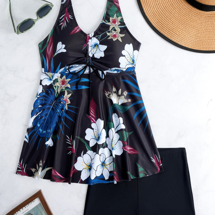 Dame Tankini-sæt med blomstret design og justerbar overdel Skovae