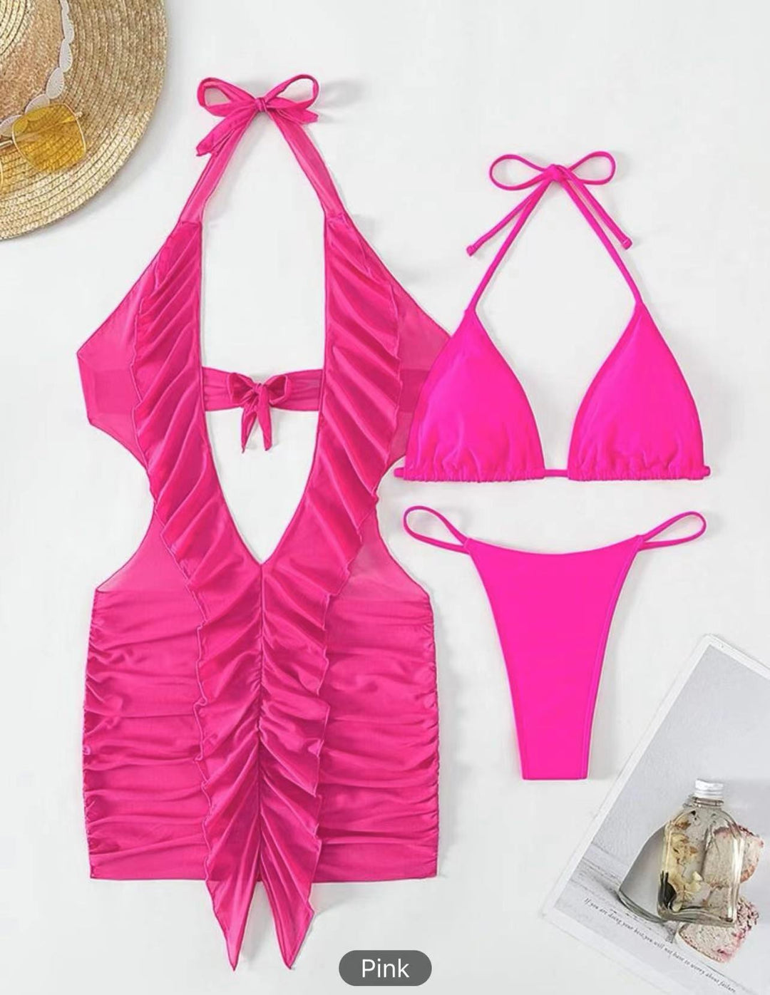 Dame bikini sæt med raffineret rynke design og justerbare stropper Skovae