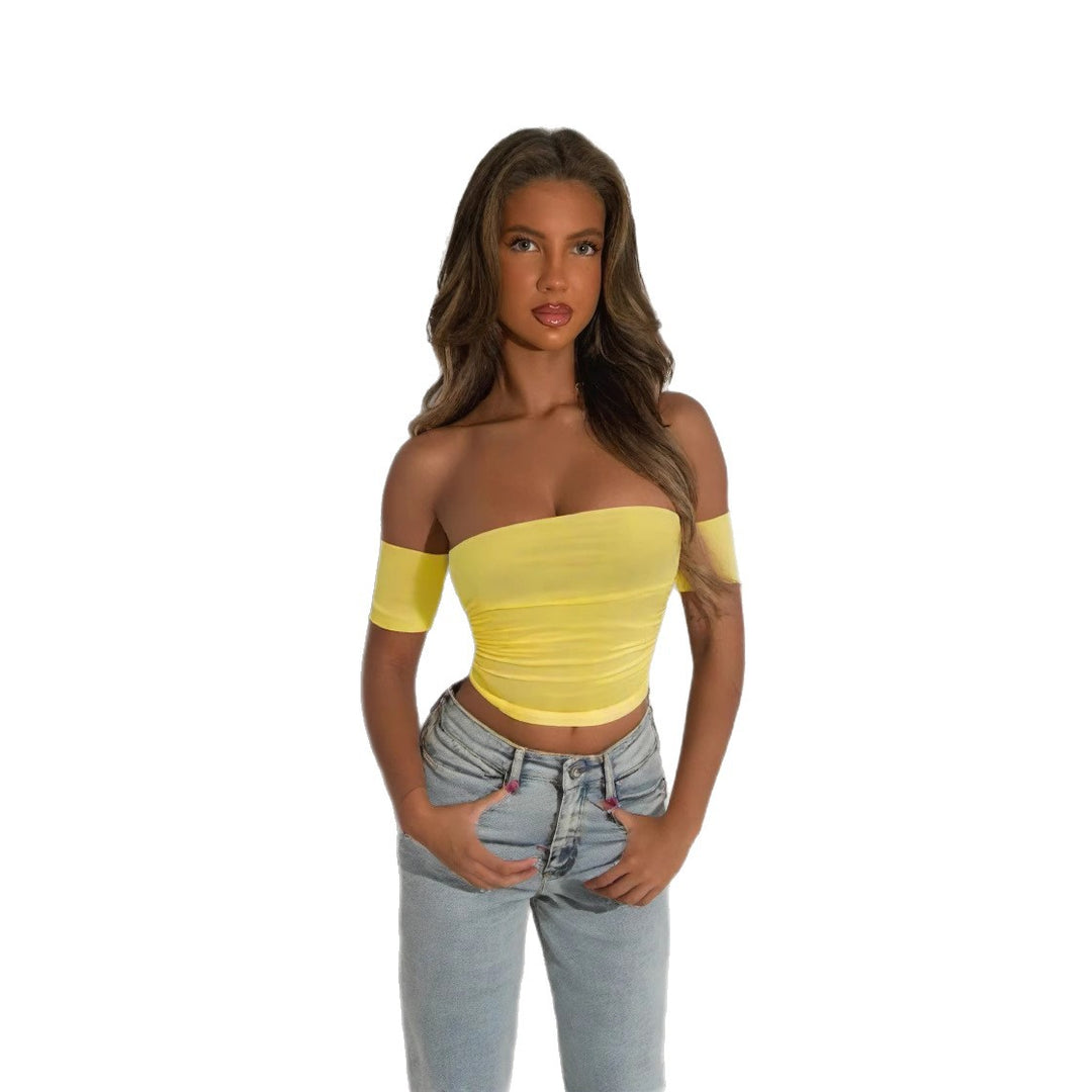 Dame Off-Shoulder Bluse i elastisk materiale med kropsformende snit Skovae