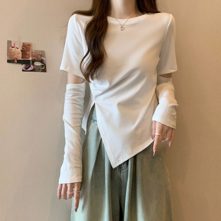 Femme Asymmetrisk Udsnit Langærmetop Stilla