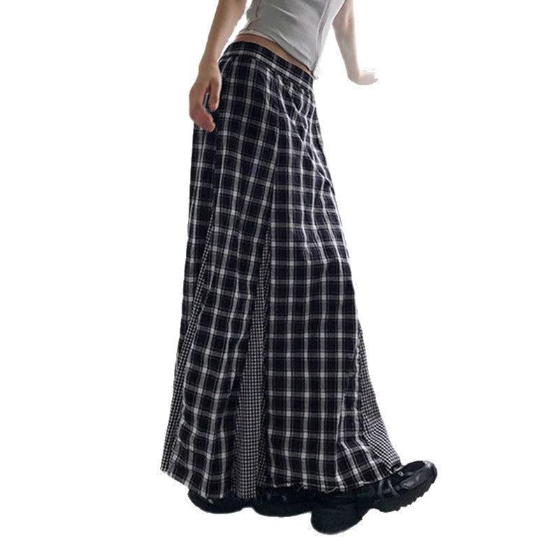 Damen Eleganter Maxirock mit kontrastierenden Karomustern und seitlichen Schlitzen Skovae