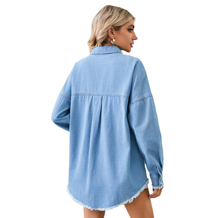 Dame Oversized Jeansskjorte med brystlommer og ødelagte detaljer Stilla