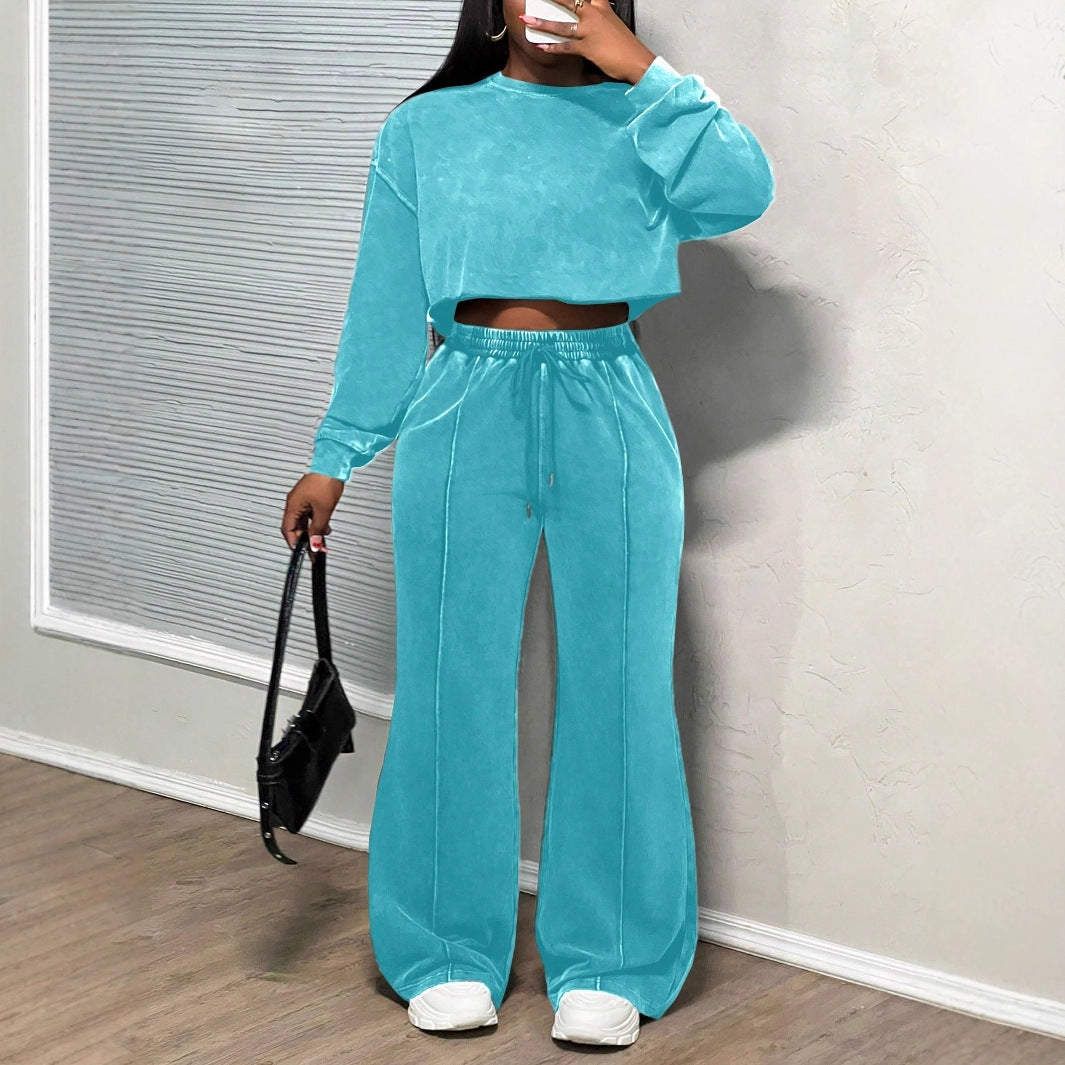 Kvindernes cropped loungewear sæt med brede benbukser og høj talje Skovae