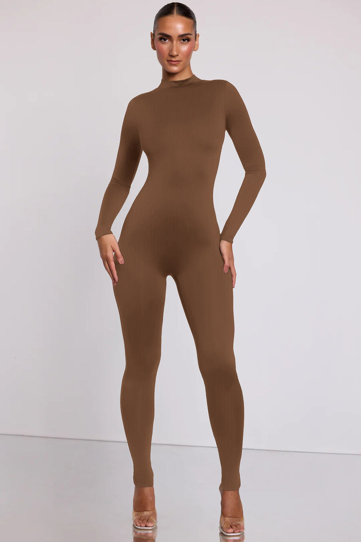 Dame sømløs langærmet jumpsuit med figurformende ribdesign Stilla