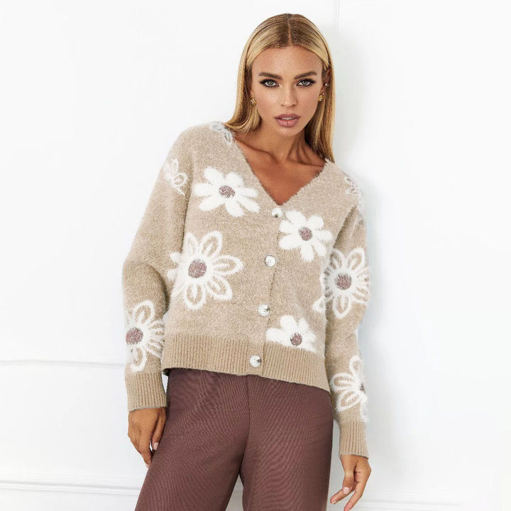 Kvinders hyggelige cardigan med blomstermønster og knapdetaljer Stilla