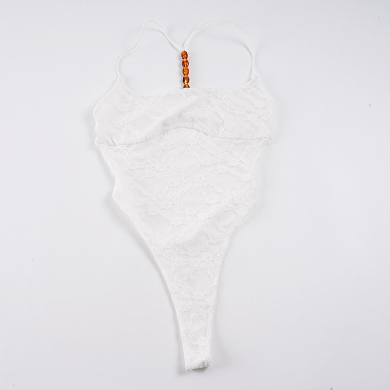 Damen Eleganter Body mit Spitzenmuster Skovae