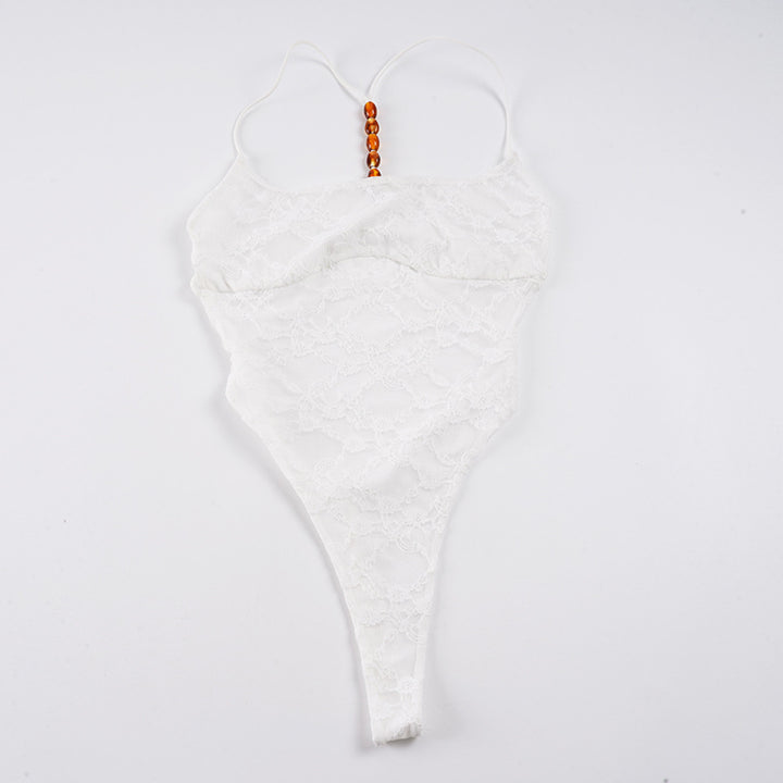 Damen Eleganter Body mit Spitzenmuster Skovae