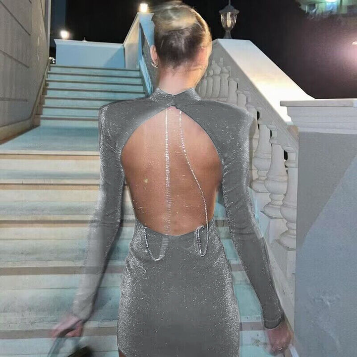 Dame Elegant Langærmet Kjole med blinkende Design og tætsiddende Snit Stilla