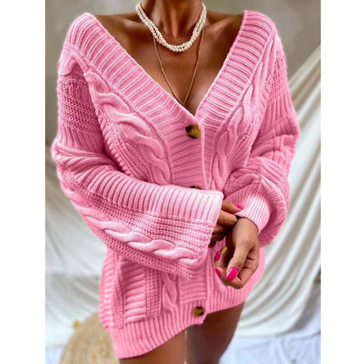 Kvinders chunky strikket cardigan med store knapper og voluminøse ærmer Stilla