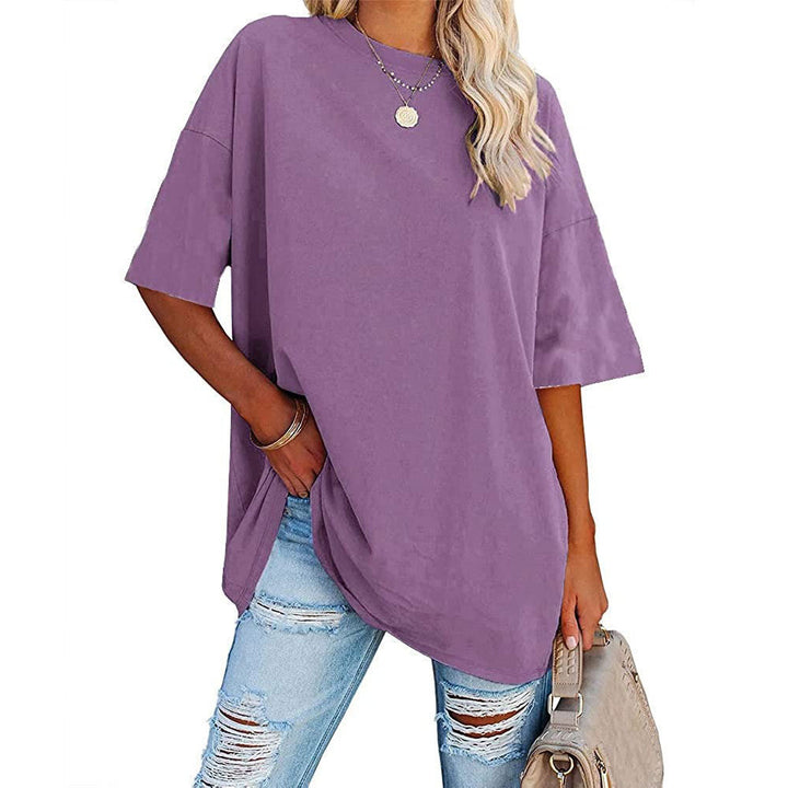 Dame afslappet oversized T-shirt med rund halsudskæring og korte ærmer Stilla