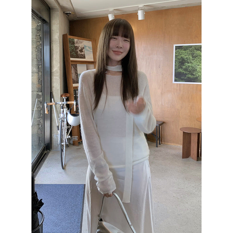 Dame elegant strikpullover med moderne slidsekrave og fin struktur Stilla