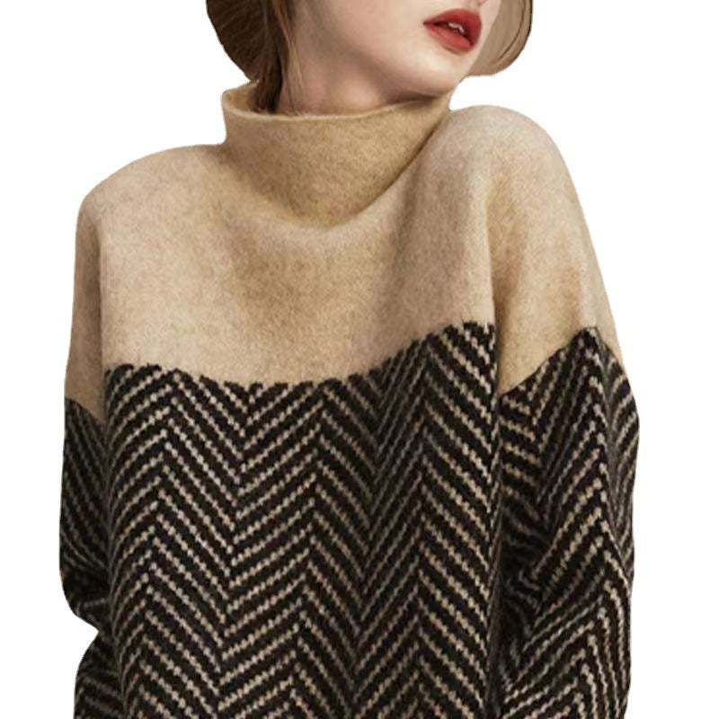 Kvinders sweater med høj krave og moderne bikubemønster Stilla