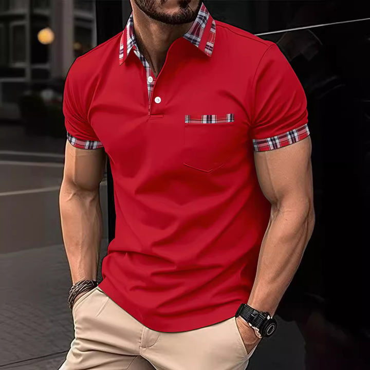 Herre poloshirt med moderne ternet design og brystlomme Stilla