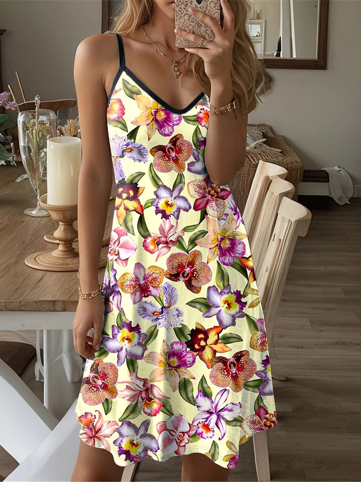Dame blomster mønster spaghetti strop mini kjole Stilla