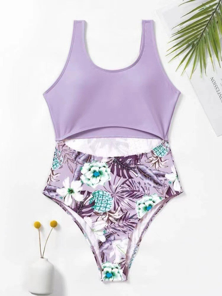 Dame Én-delt Badedragt med trendy Crop-Top og floralt Design Stilla