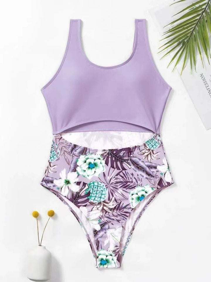 Dame Én-delt Badedragt med trendy Crop-Top og floralt Design Stilla