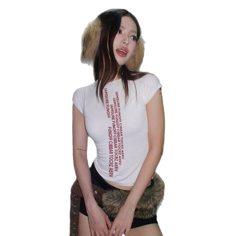 Dame T-shirt med grafisk tekst og afslappet snit Skovae