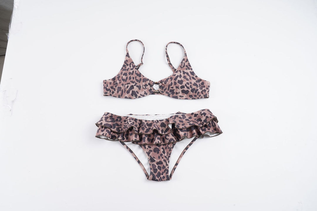 Dame bikini-sæt med flæse detaljer og leopardmønster Skovae