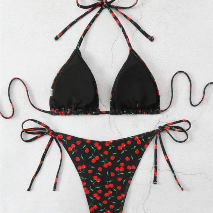 Dame Triangel-Bikini-Sæt med legende Kirsebærdesign og justerbare stropper Stilla