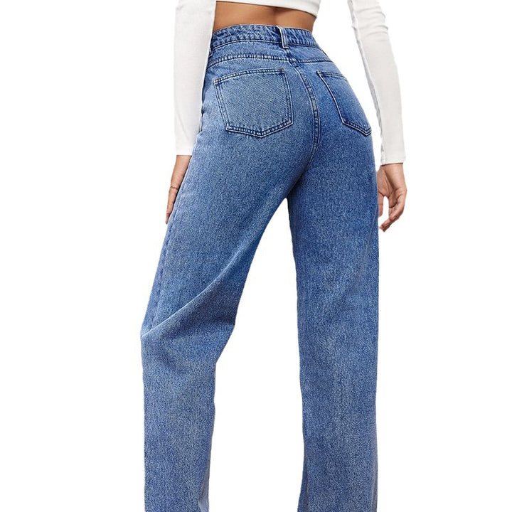Kvinder Bred Skåret Høj Talje Jeans med Casual Look og Klassiske Lommer Stilla