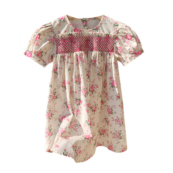 Pige Smocked Blomsterkjole med Puffærmer Stilla