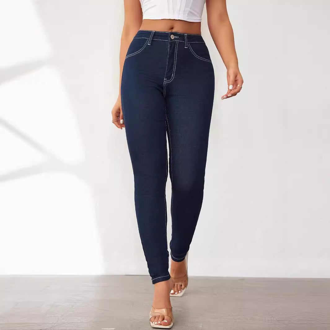 Dame slim fit jeans med høj talje og innovativt design af sømme Skovae