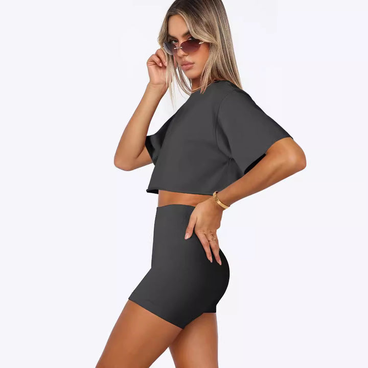 Dame sportiv Crop-Top- og shorts-sæt med høj talje og oversized pasform Stilla