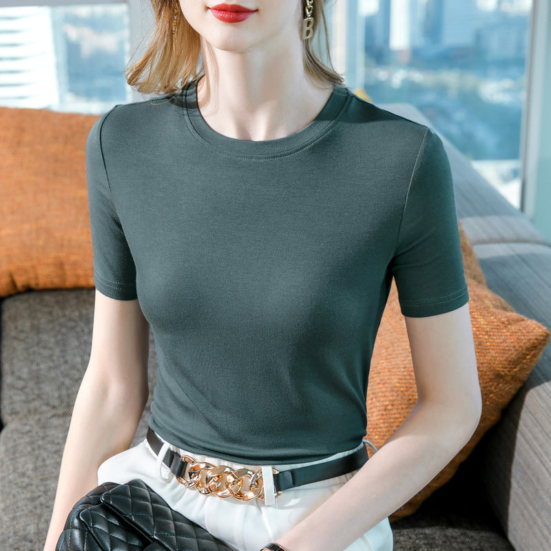 Dame Plejevenligt Krop-Basics T-shirt med elastisk snit Stilla